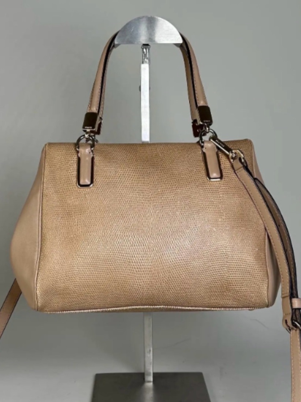 Coach Pebbled Leather Satchel in Light Beige Tan